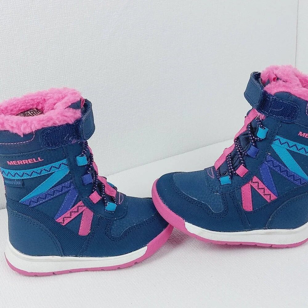 Merrell Girls' Blue Pink Snow Crush 2.0 Waterproof Winter Boots Size 5M
